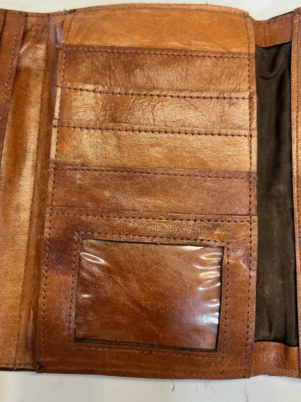 Hand-Tooled Tan Leather Wallet Clutch with Decorative Silver Concho - Picture 6 of 10
